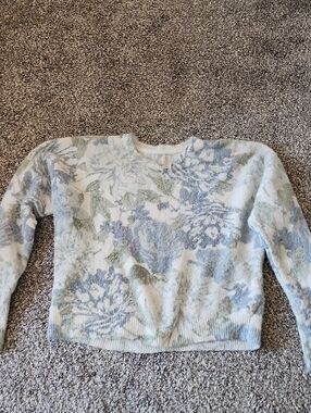 Joie Floral Crewneck Sweater in Light Blue and Cream